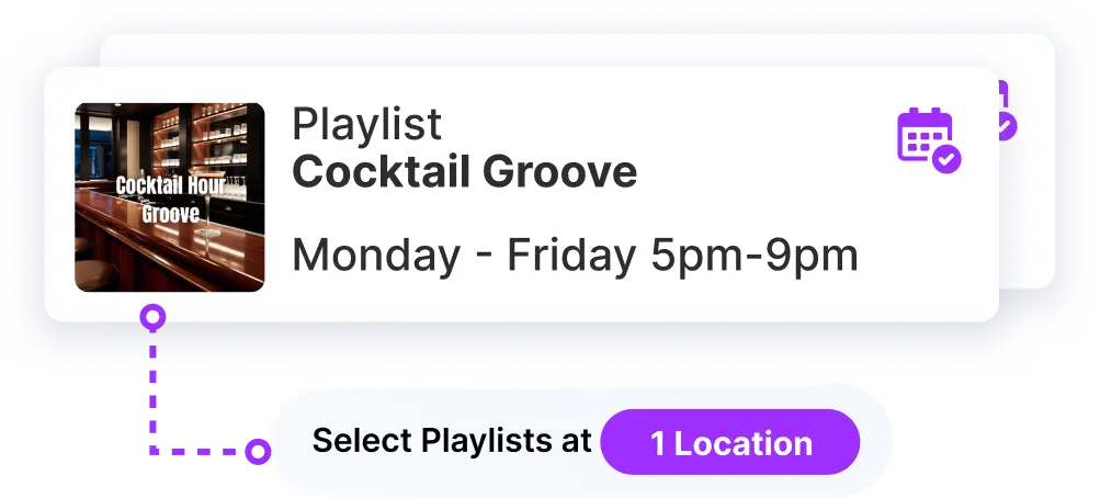 Graphic showing a cocktail event with details: February, Friday Night, and an option to select play.