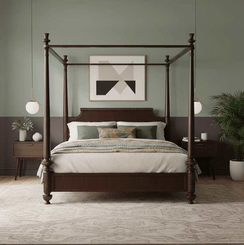 Luxury contemporary cane sofa with teal upholstery and wooden frame
