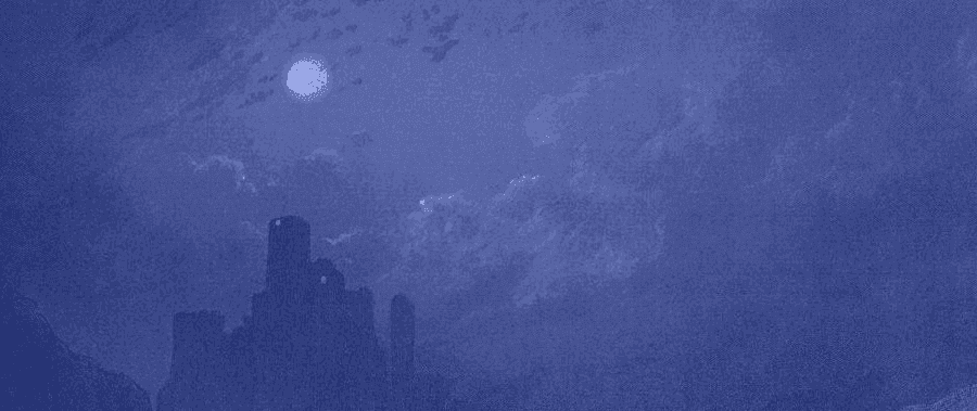 an illustration of a castle at night on a blue background