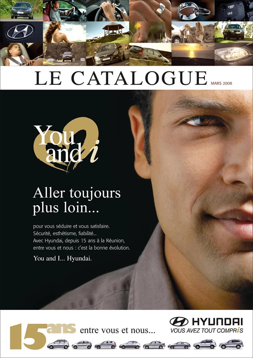 Couverture de catalogue automobile Hyundai à La Réunion, portrait publicitaire et stratégie d'image de marque