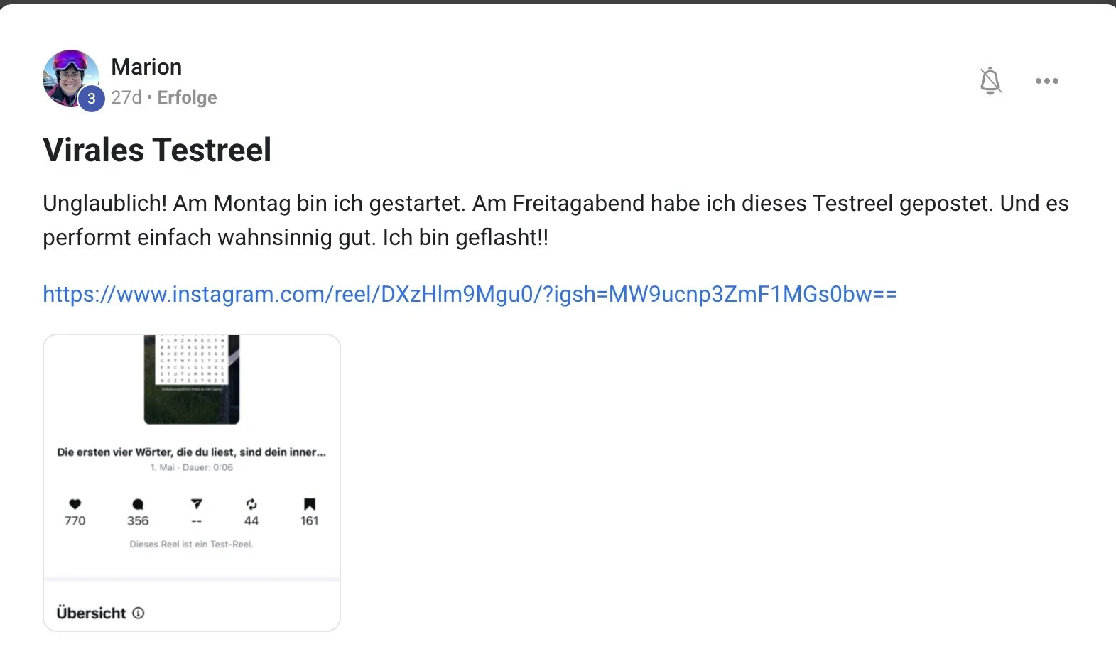 Erfolgsbericht KI Creator Akademie: Marions Testreel geht wenige Tage nach dem Start viral