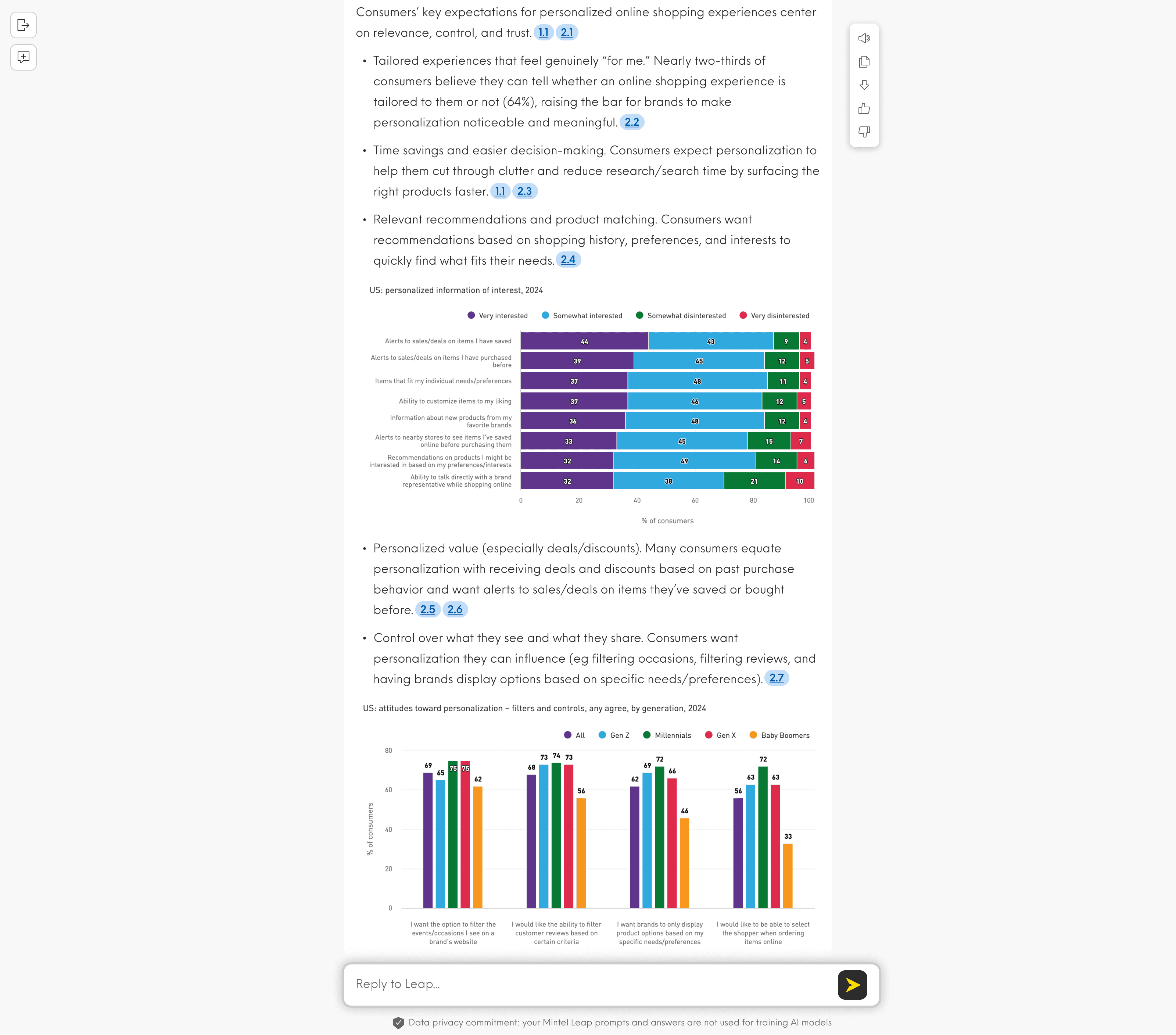 Inline charts within an answer, showing how it supports (not replaces) the narrative