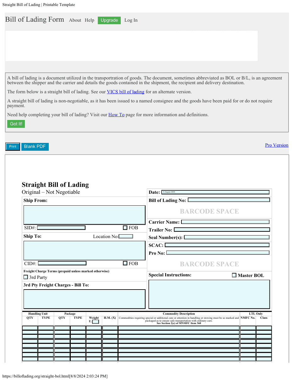 Example 3 — Bill of lading (BOL) sample document