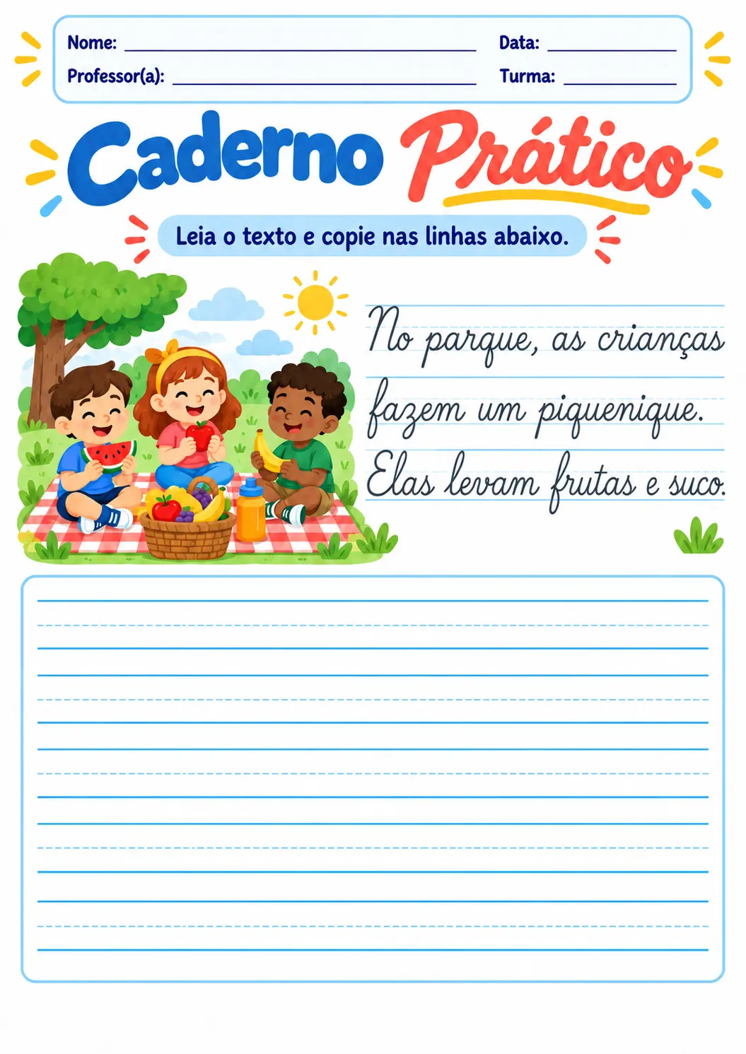 Caderno prático de caligrafia