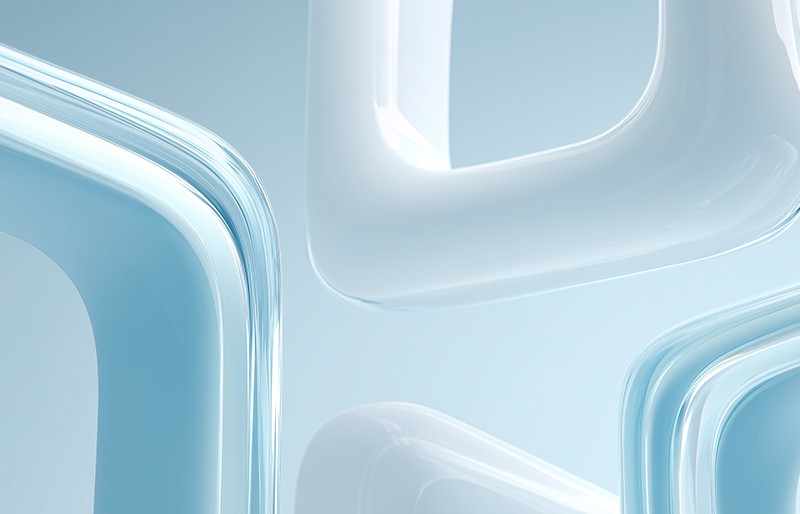 Floating rectanglular shapes on a light blue background