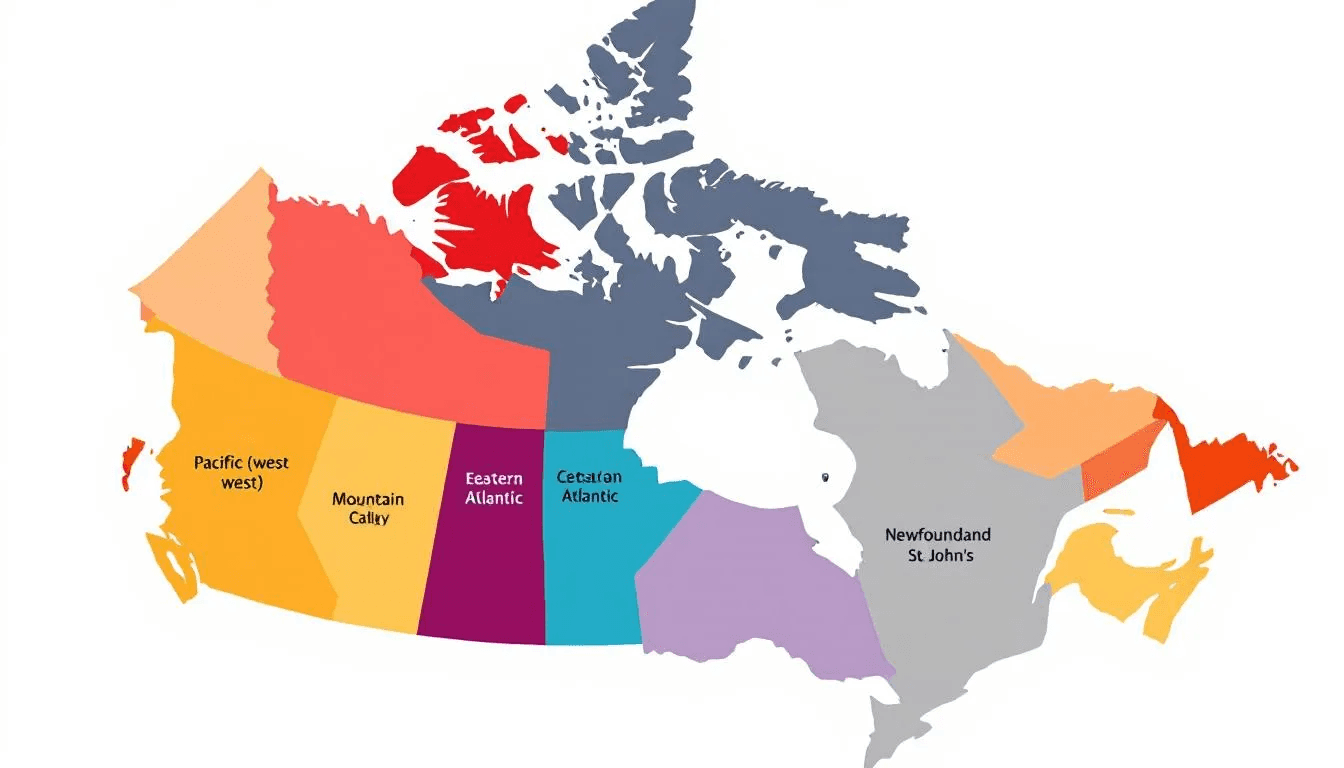 The image depicts a detailed map of Canada, highlighting various time zones with phone icons strategically placed across the provinces. This visual representation emphasizes the importance of customer calls and communication for businesses, showcasing how AI voice agents can streamline operations and enhance customer interactions across different regions.