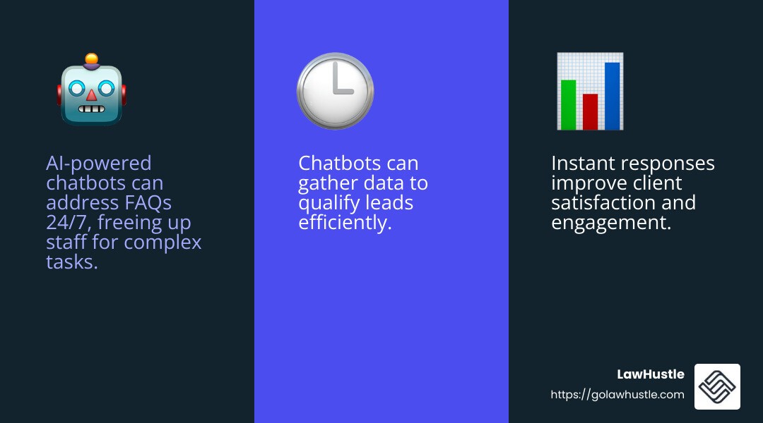AI-powered chatbots offer 24/7 support, enhancing client engagement and satisfaction. - how to use ai for your law firms seo infographic 3_facts_emoji_blue