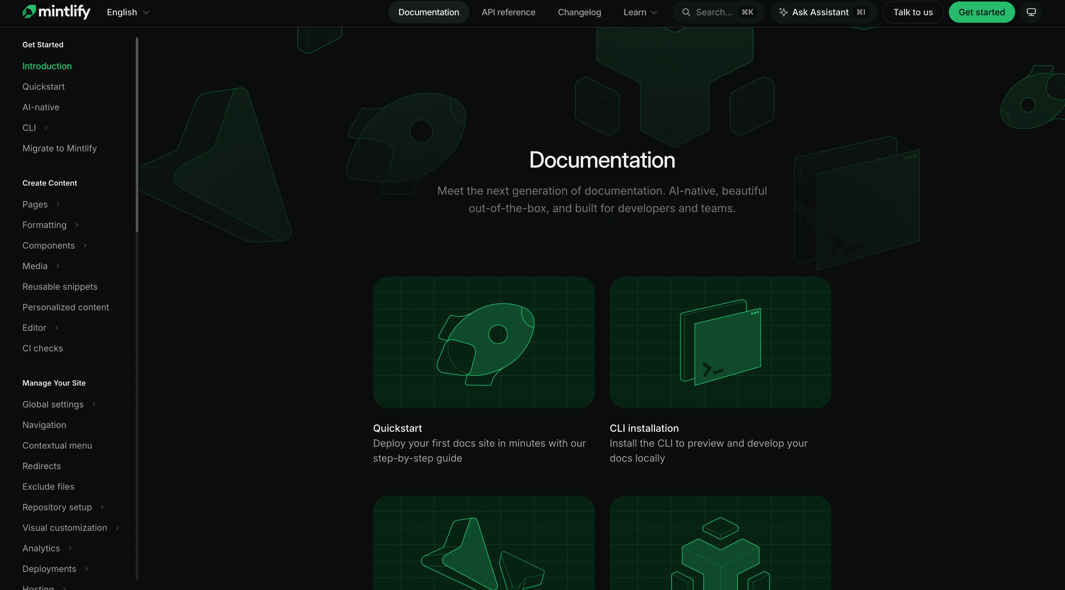 Mintlify documentation site with interactive API reference and Ask AI search