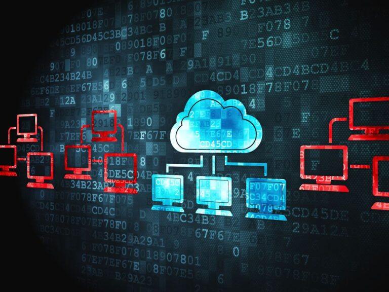 Simple cloud computing diagram showing data flow.