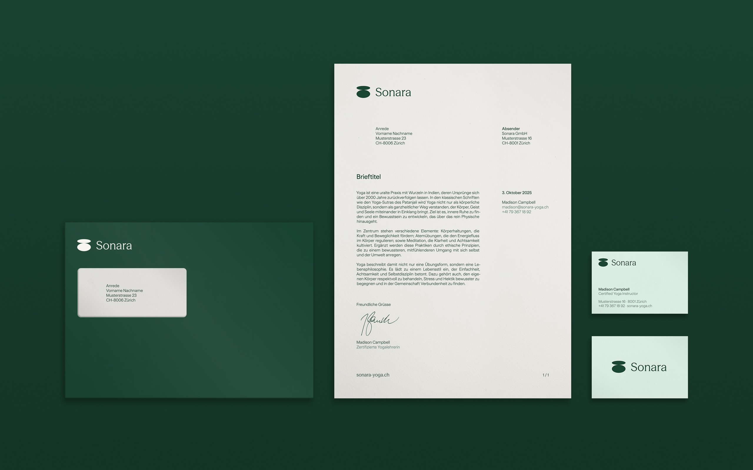 Sonara yoga studio brand stationery