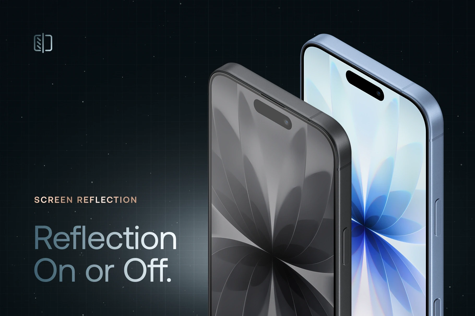 iPhone 17 mockup with optional screen reflection effect enabled or disabled.