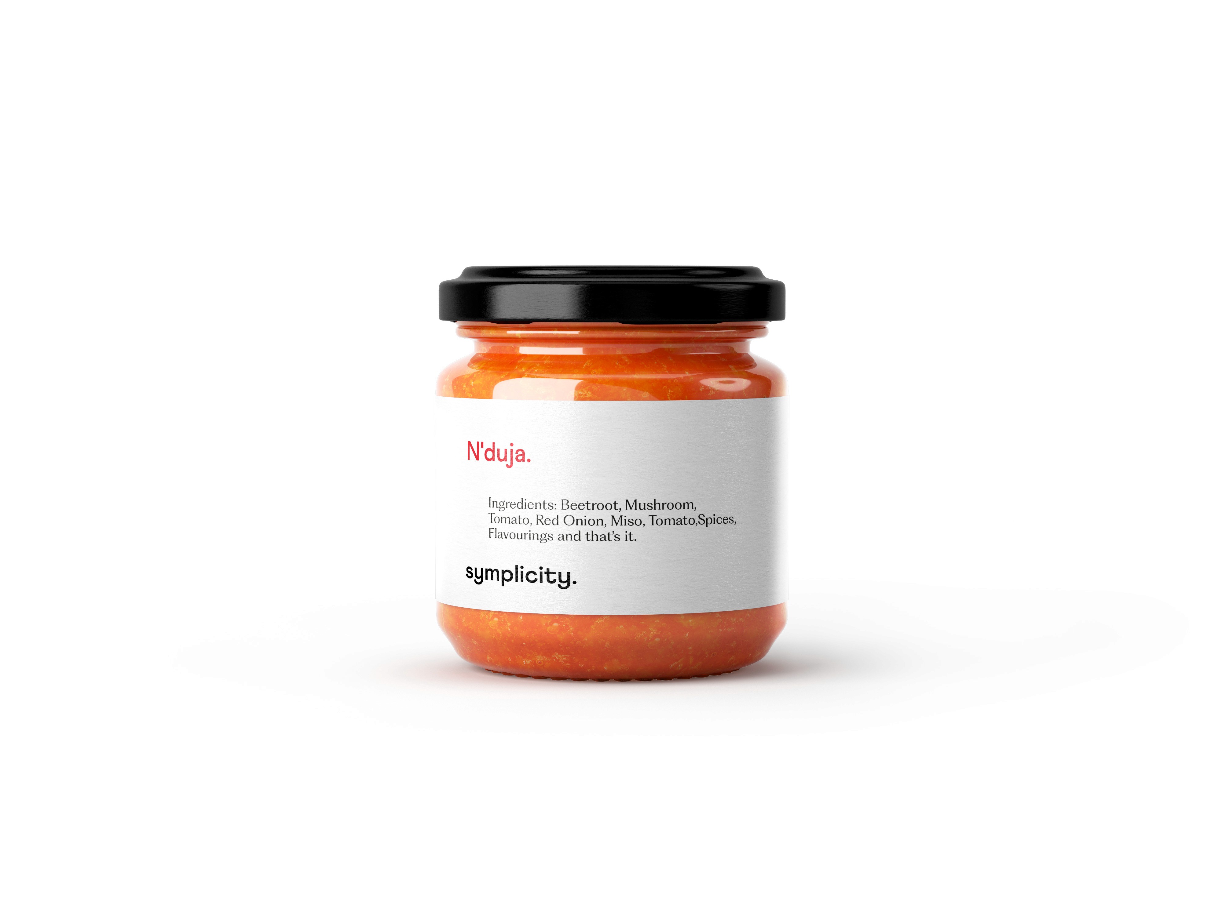 tipota design studio -jar of symplicity sauce. showing the ingredients on the front - symplicity branding visual system