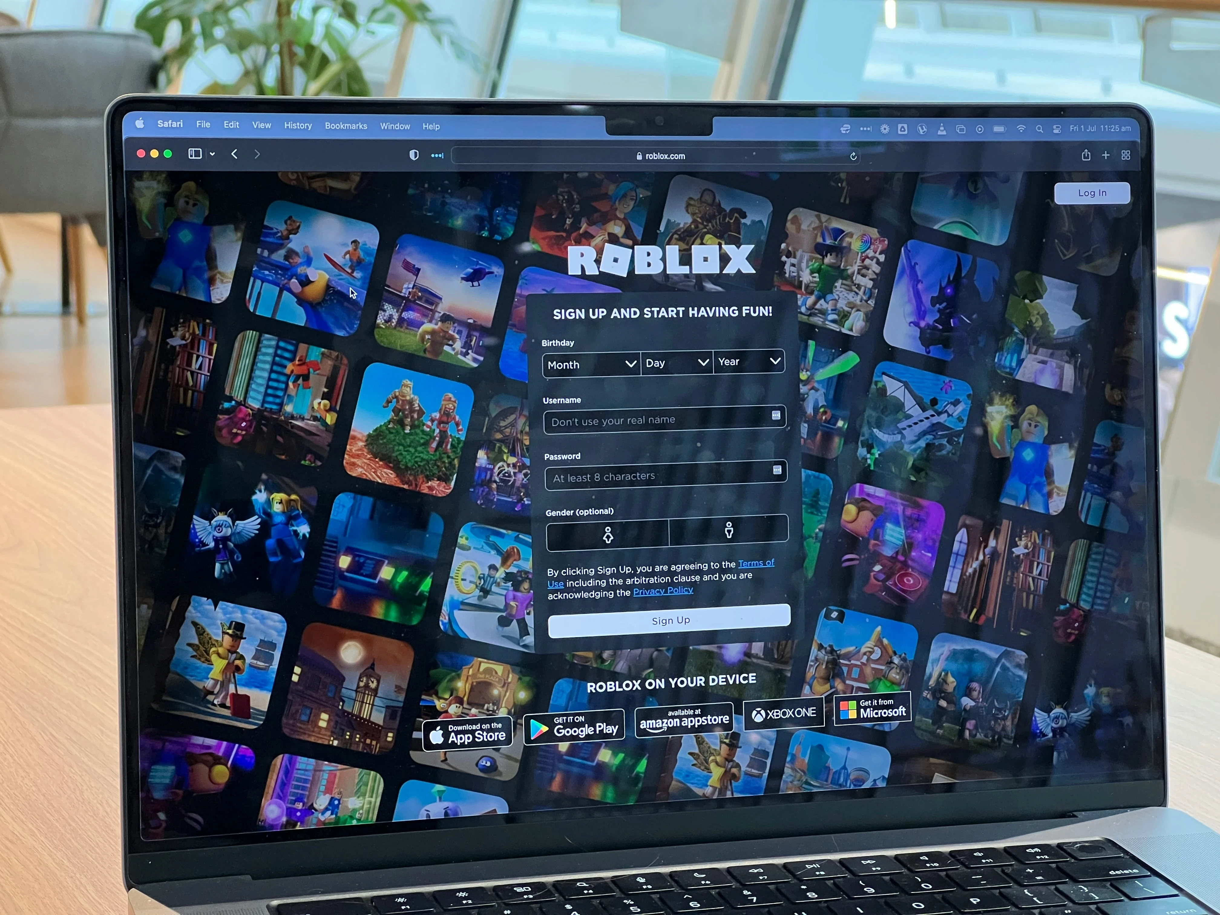 This image showcases a laptop with the Roblox app open, representing the dynamic world of Roblox development. The screen displays the Roblox interface, which is used by developers to create immersive and interactive games within the platform. This visual highlights the versatility of Roblox game development, where developers utilize a range of tools and features to craft unique virtual environments for players worldwide. The image symbolizes the creative process behind Roblox branded game development, where businesses and developers collaborate to build custom games for brand engagement and user interaction. The laptop screen reflects the possibilities that Roblox development offers, allowing both independent developers and companies to reach a massive audience through engaging and interactive experiences. This setup emphasizes how Roblox game development enables users to explore creativity and innovation while building captivating digital worlds.