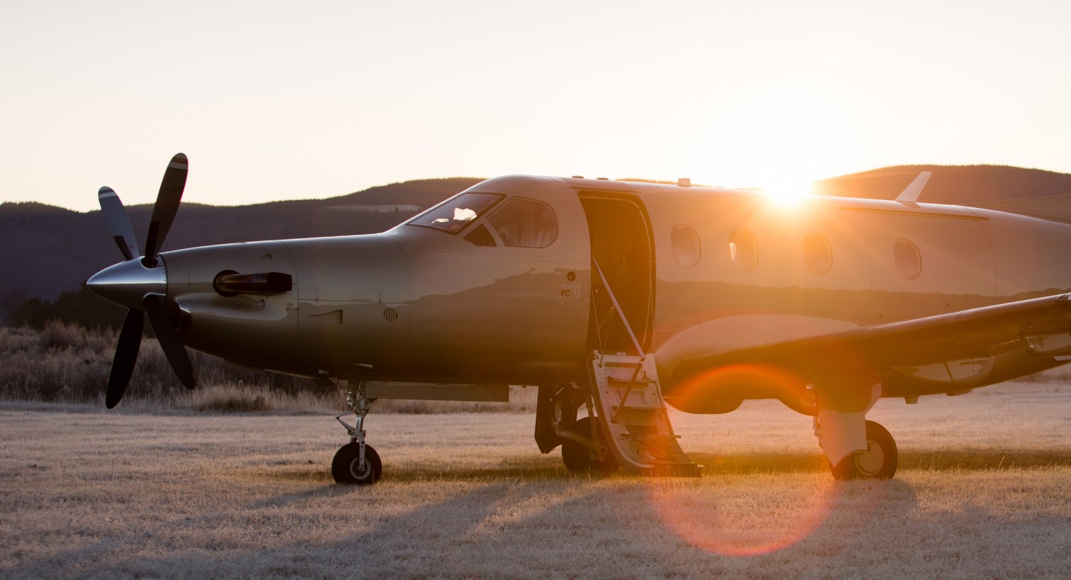 Pilatus PC-12 exterior during golden hour
