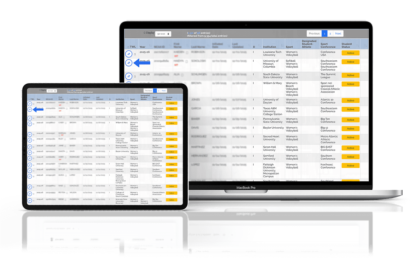 Transfer Athletes dashboard screenshot – Transfer portal software for scouting college athletes