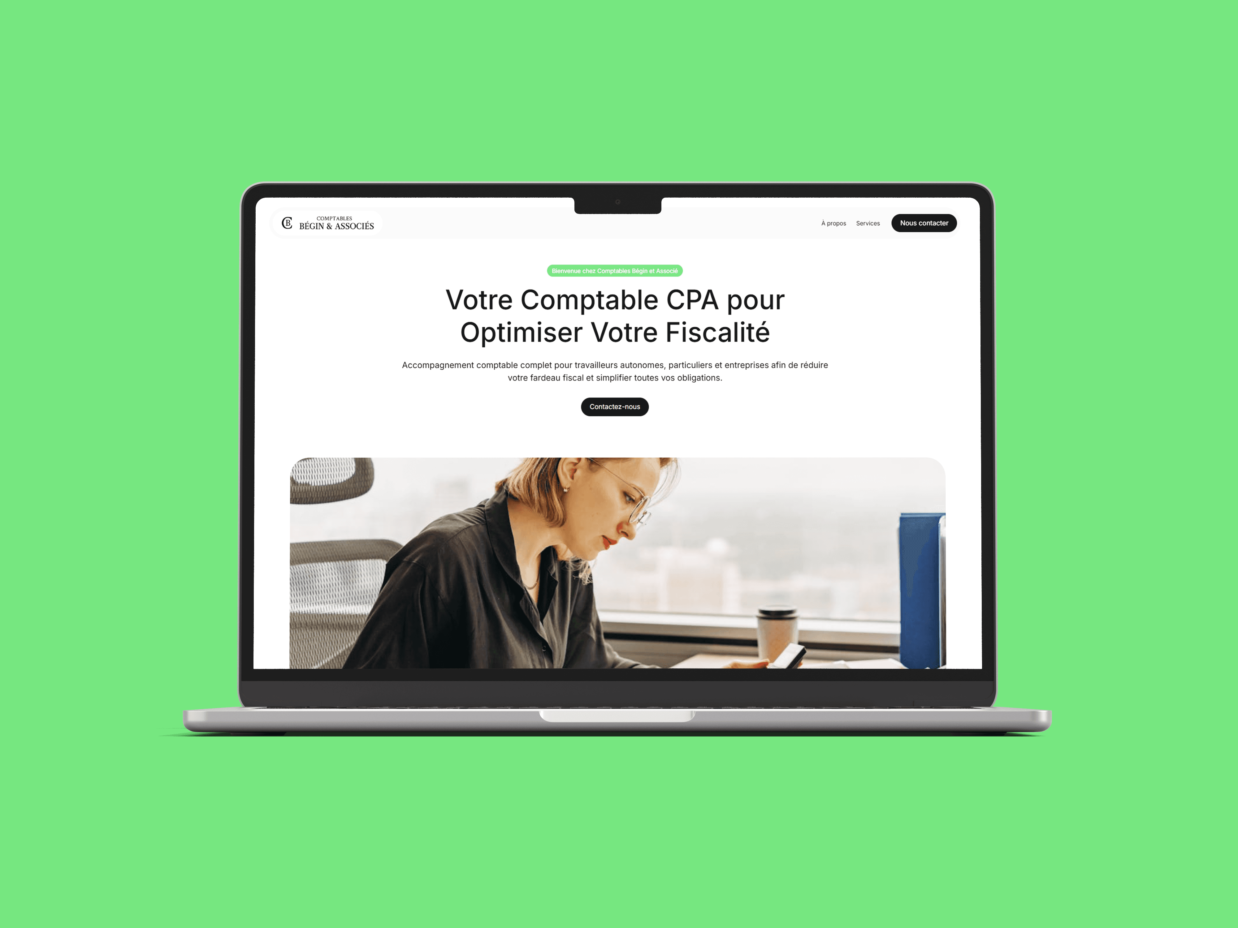 Mockup du site web de Comptables Bégin & Associés — projet web réalisé par b2web