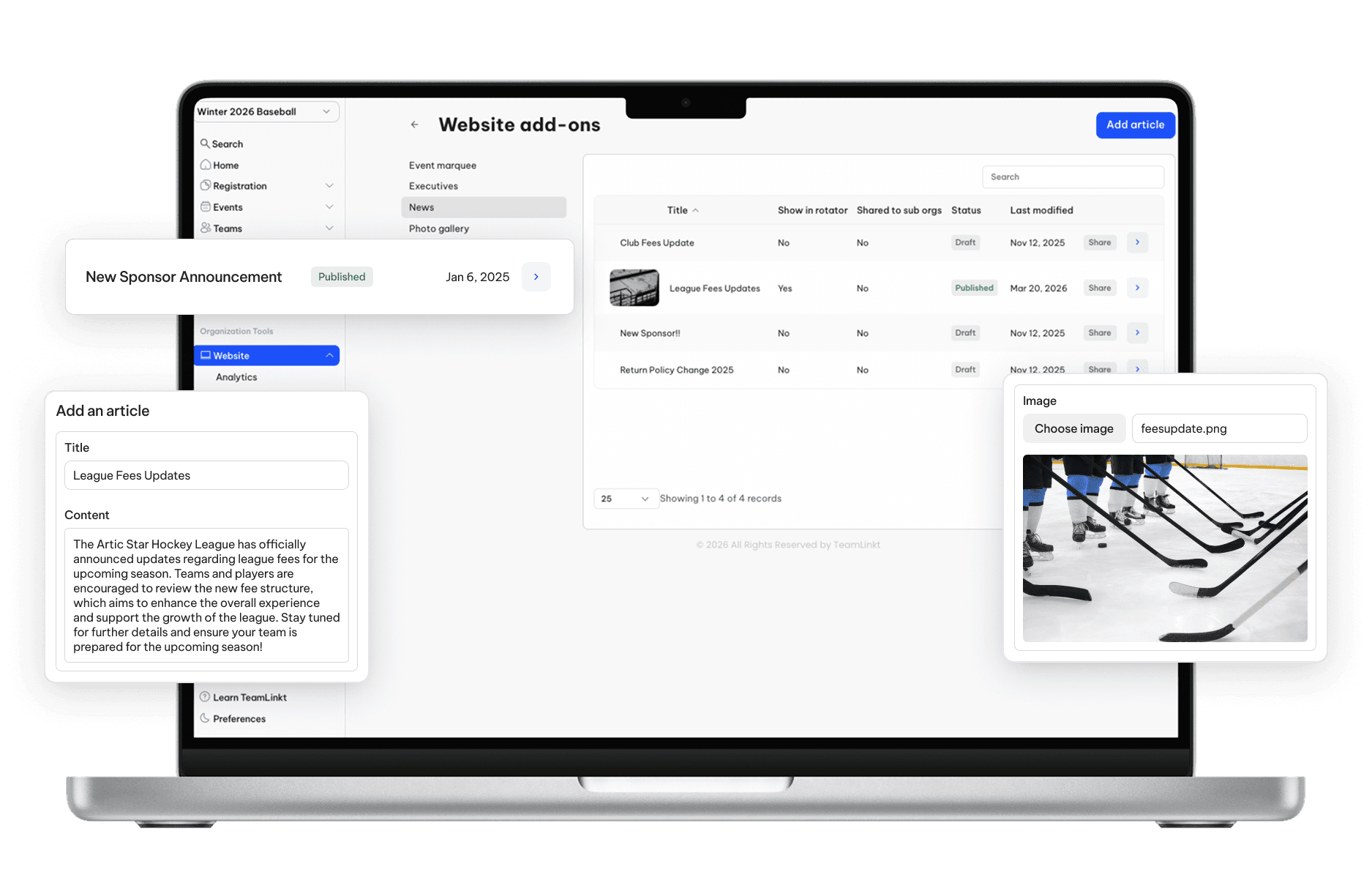 TeamLinkt's Hockey Website News Articles and Posts Tool