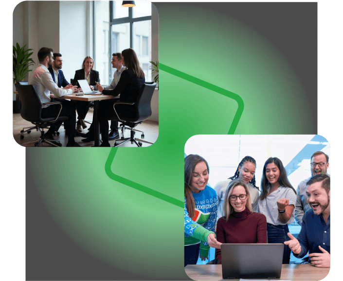 Group of coworkers smiling during a meeting