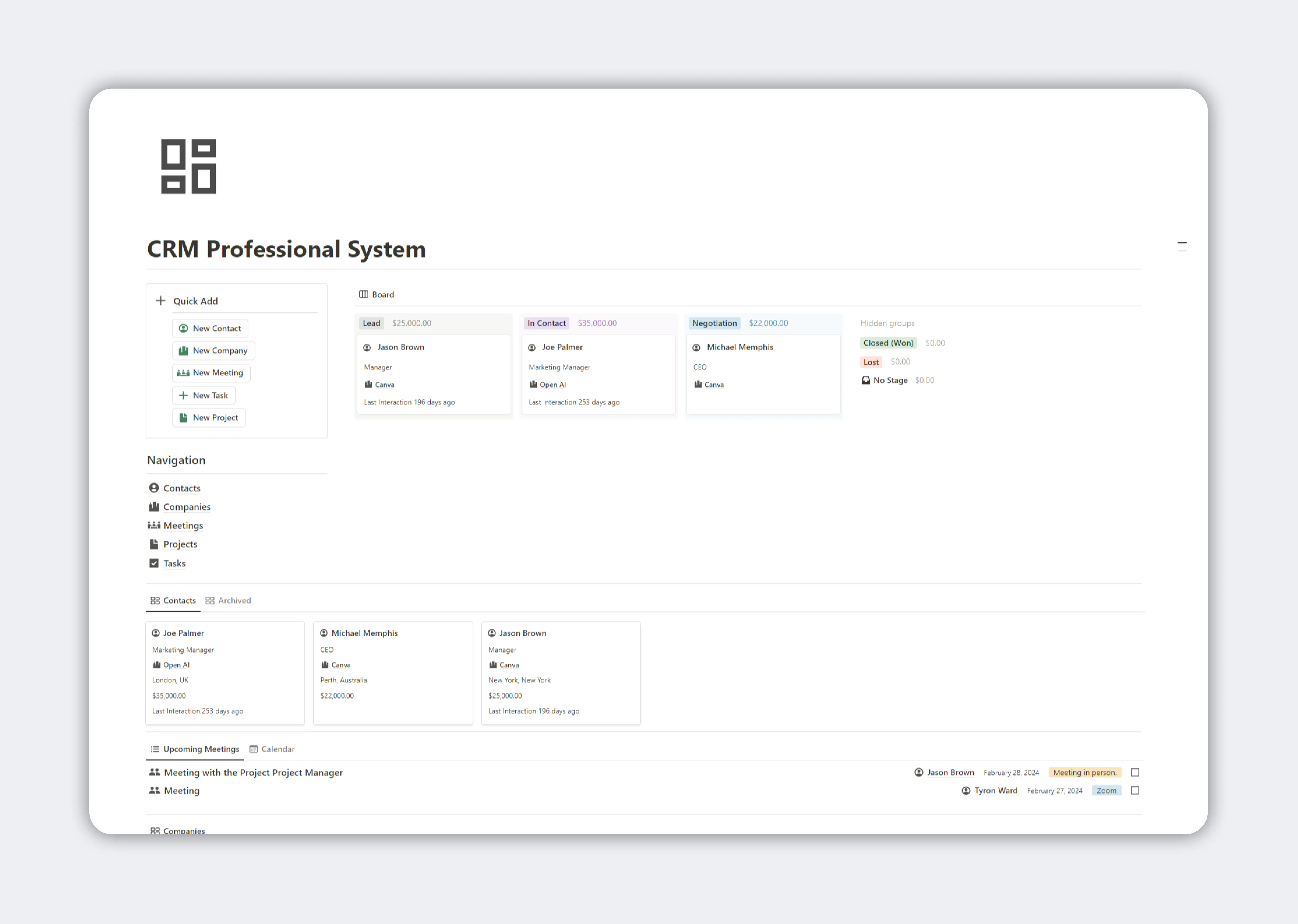 Notion CRM Professional System