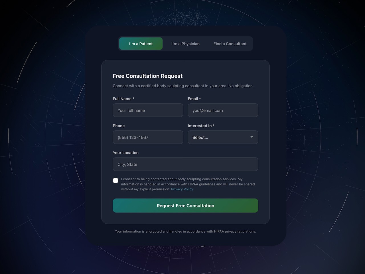 StemSculpting.com Patient-Facing Channel tabbed CTA