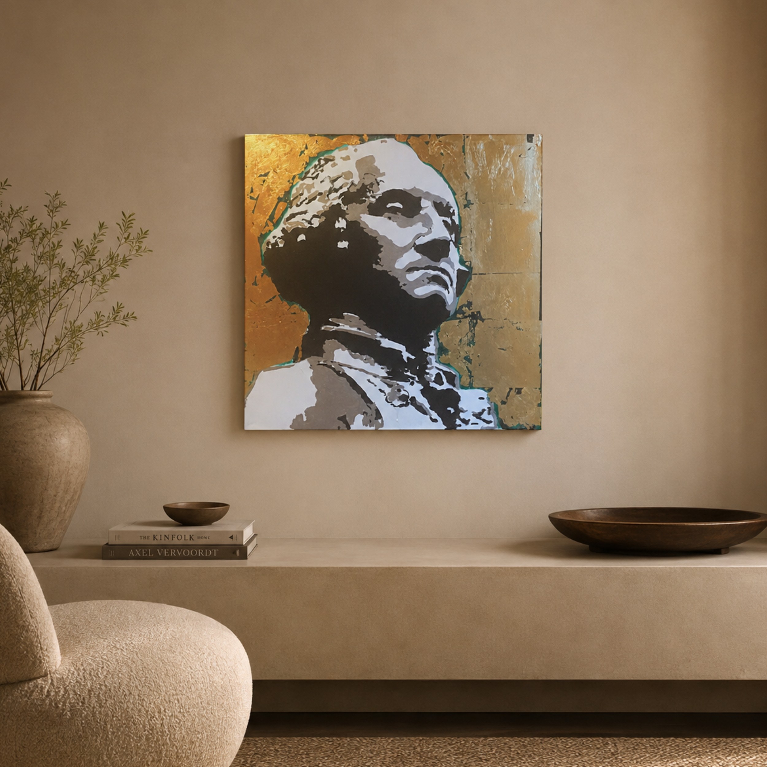 Portrait of Benjamin Franklin made by artist Margreet Schaap. 