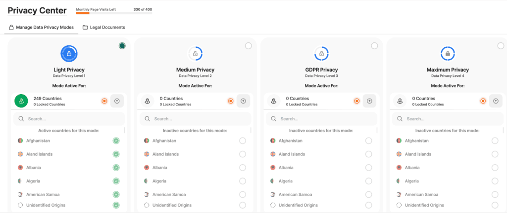 Privacy and GDPR features