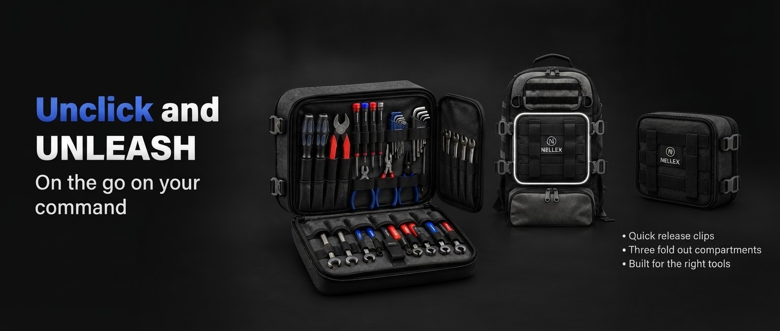 Nellex modular backpack with tool case attached