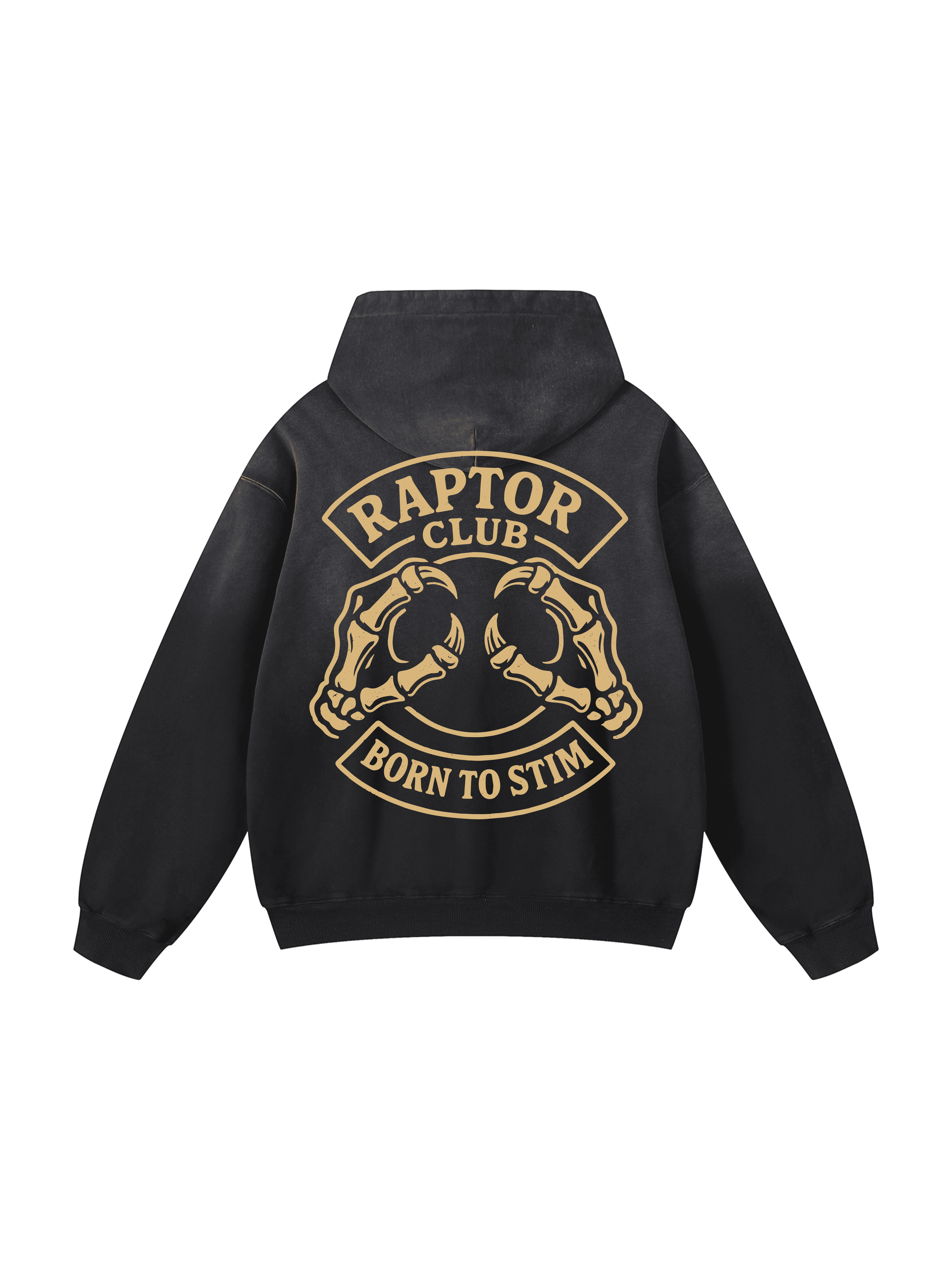 Black hoodie with skeleton dinosaur hands