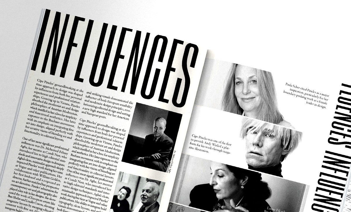 An open spread of Cipe Pineles magazine explaining her influences