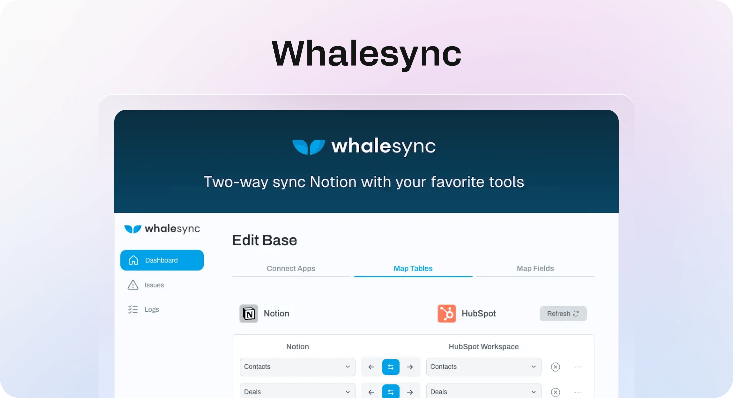 Whalesync two-way database sync between Notion and business tools