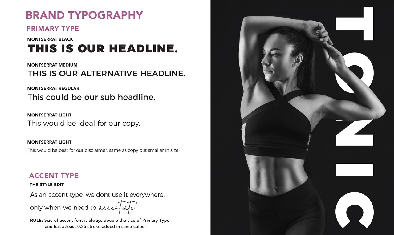 Brand typography system using Montserrat with script accent type