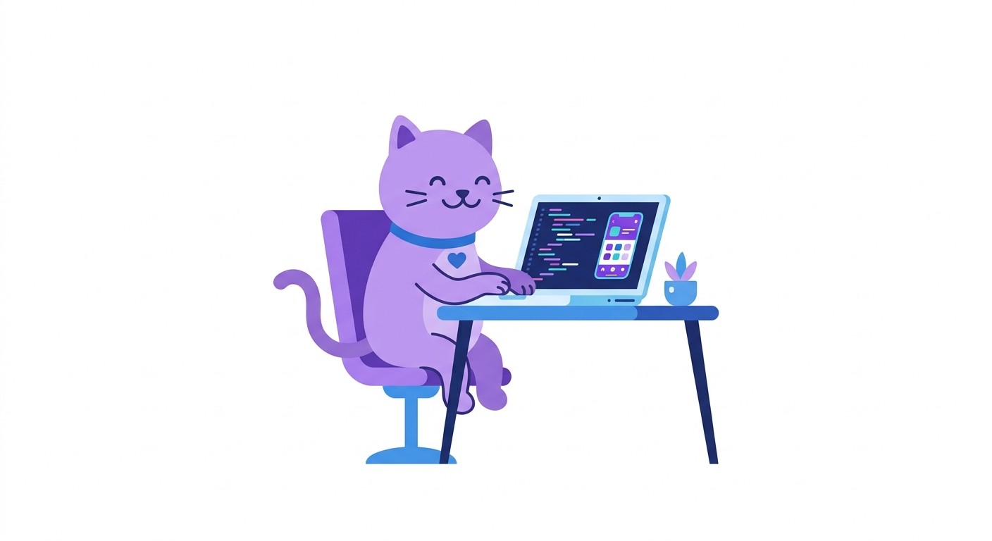 Illustration of CatDoes, the AI app builder with built-in backend