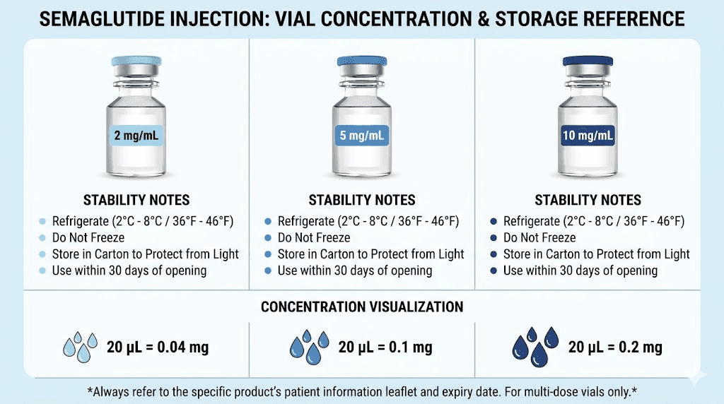 Compounded semaglutide concentration comparison and storage stability guide
