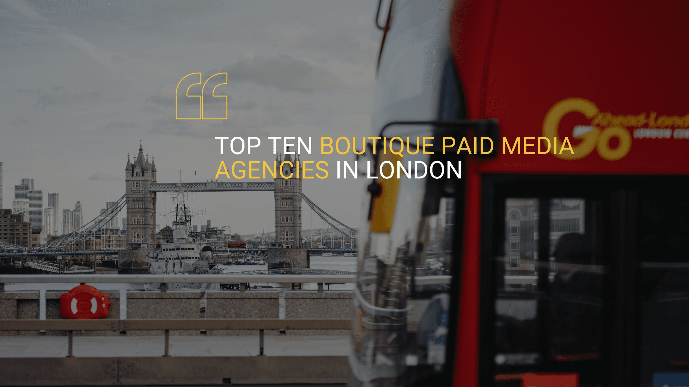 A hero image for the blog 'Top Ten Boutique Paid Media Agencies in London' in whcih PinPoint Media ranked number one.