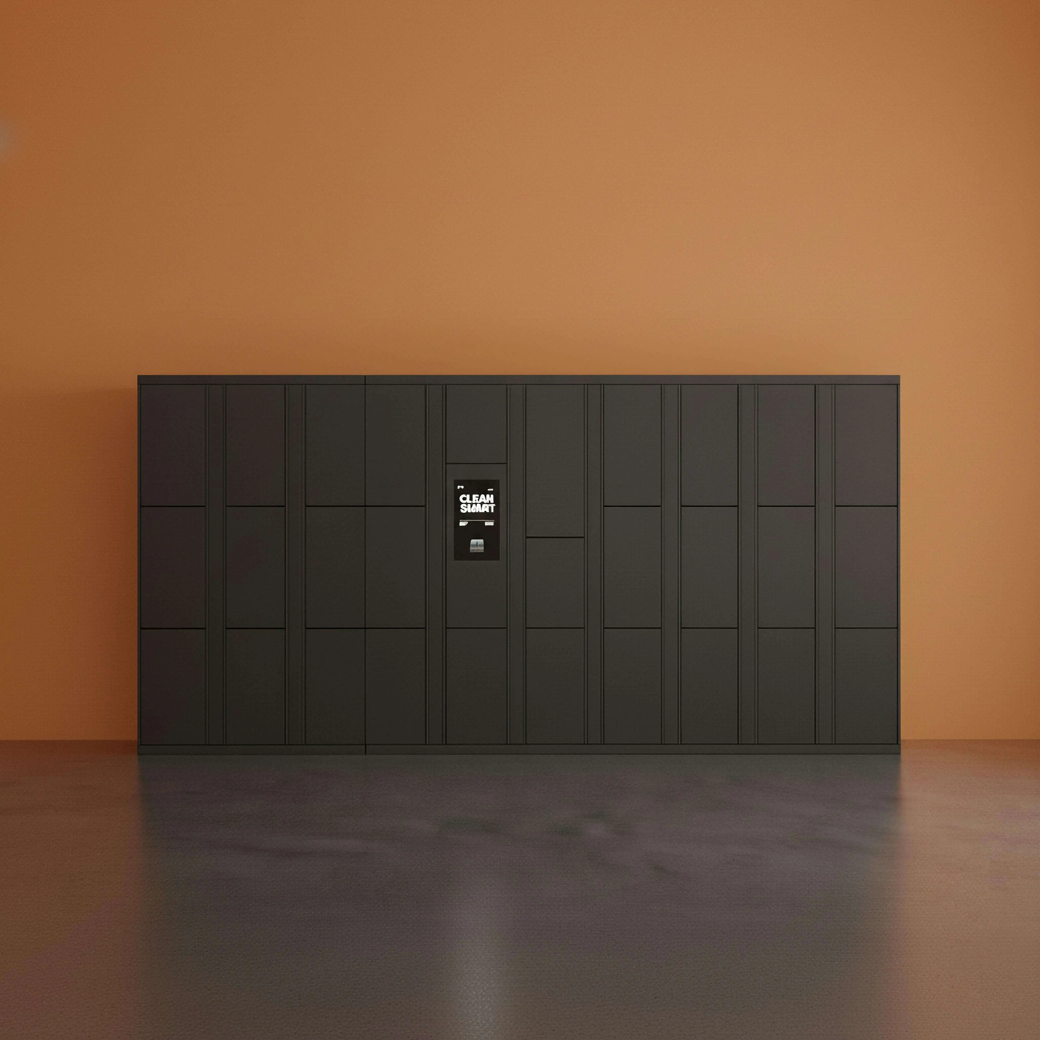 Dry cleaning smart locker for secure storage and automated management of garments. Contactless pickup system for laundry services.