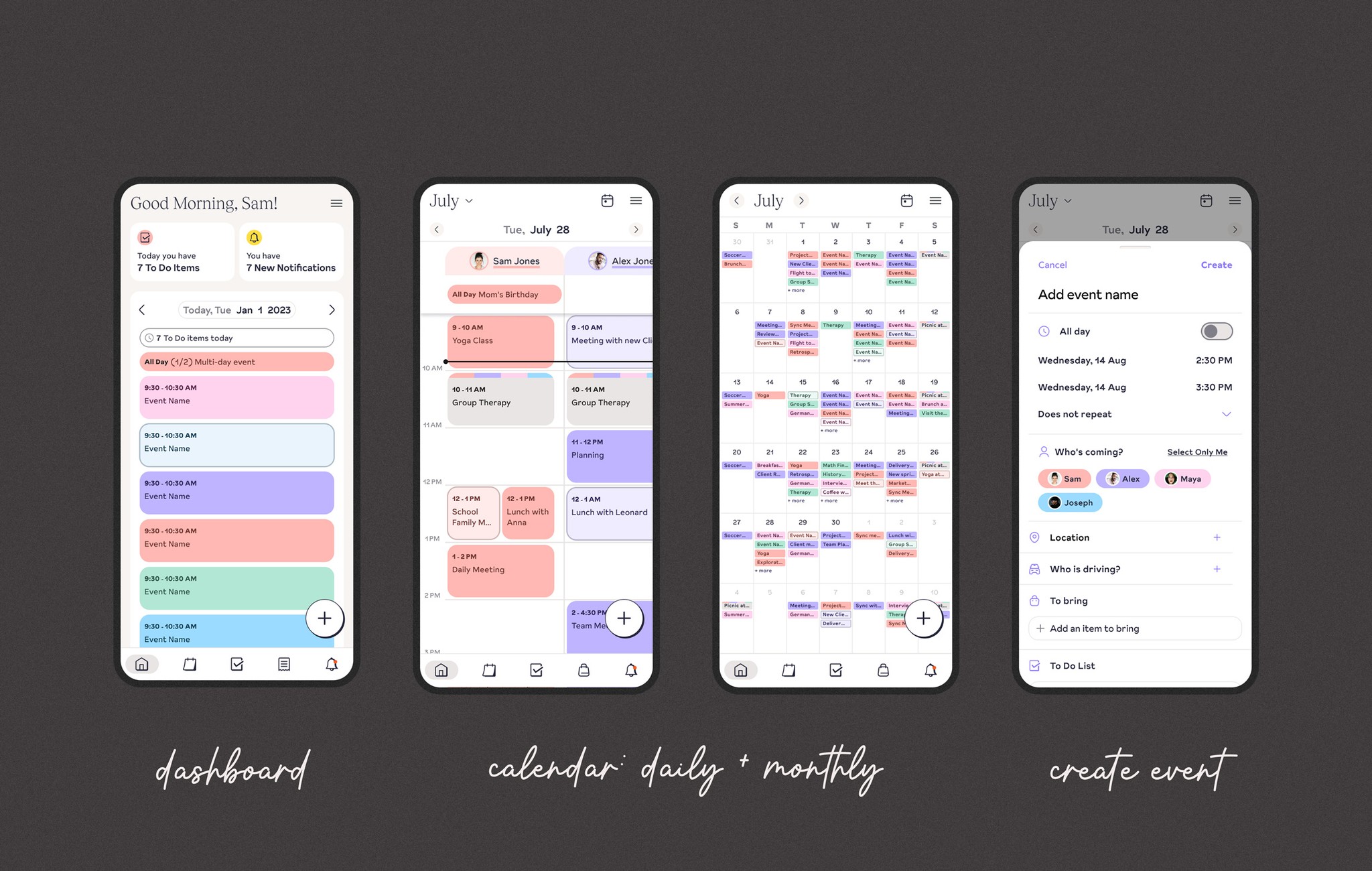 Modern buildings with geometric patterns against dark sky