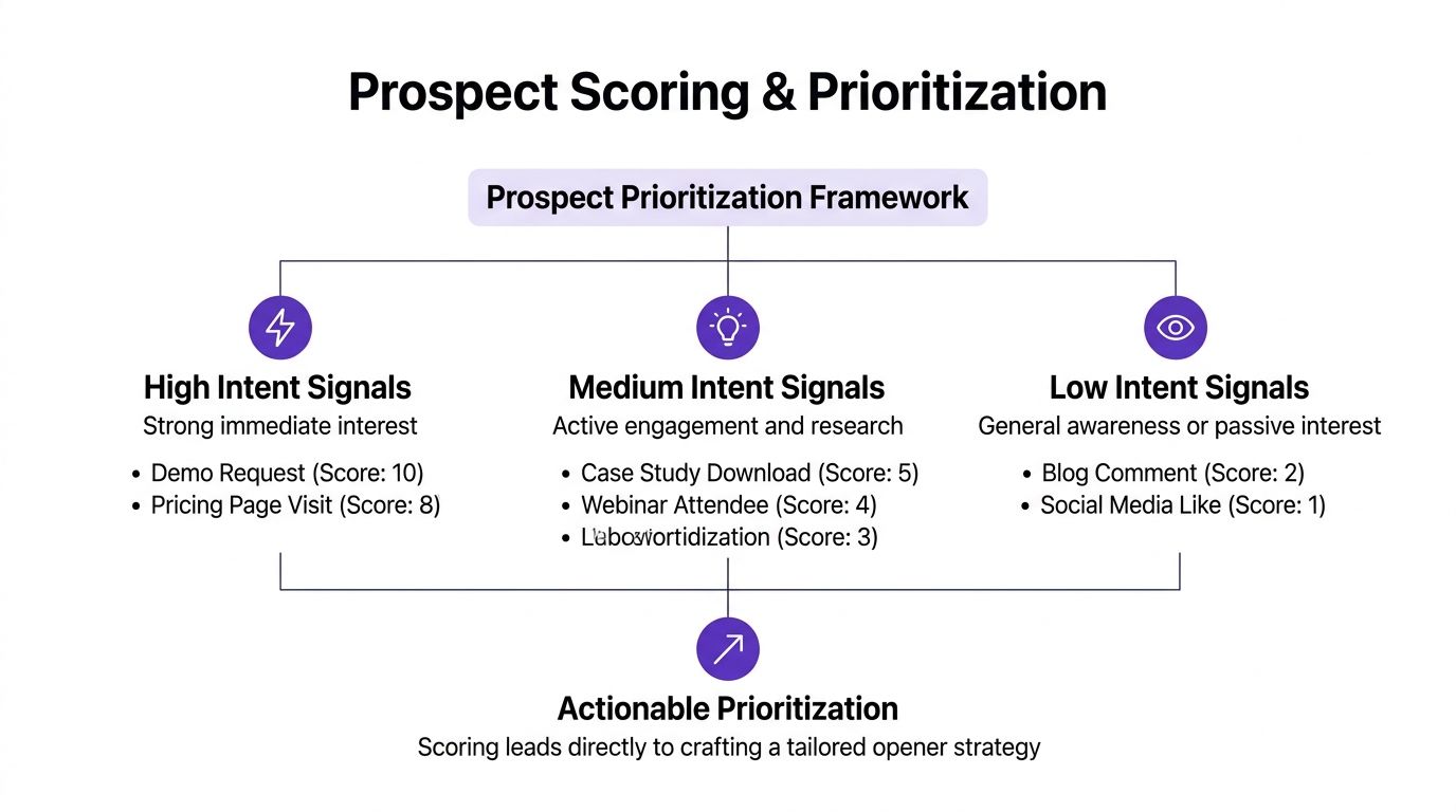 A diagram illustrating a prospect scoring framework for prioritizing sales leads based on engagement levels.