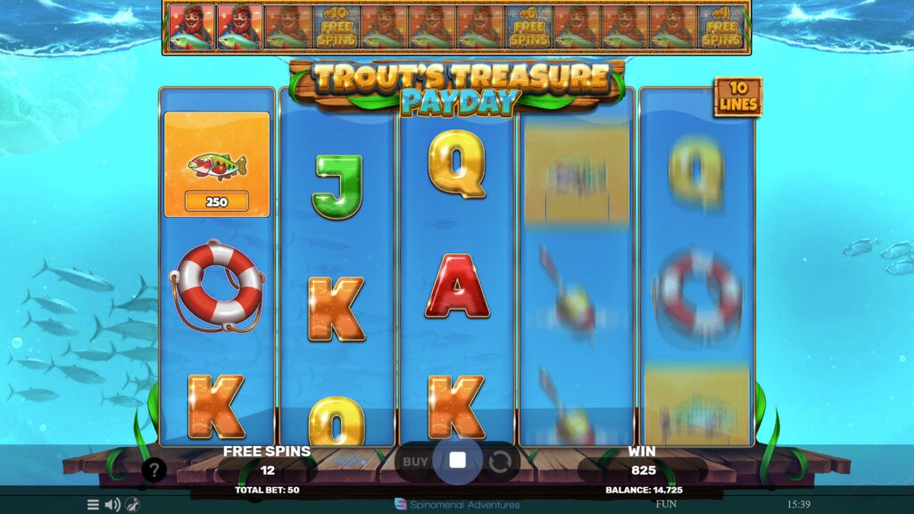 Trout's Treasure: Payday (Spinomenal) - exemple de séquence free spins