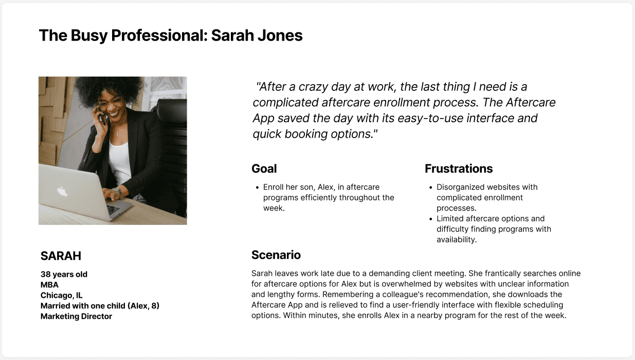 User Persona Sarah Jones