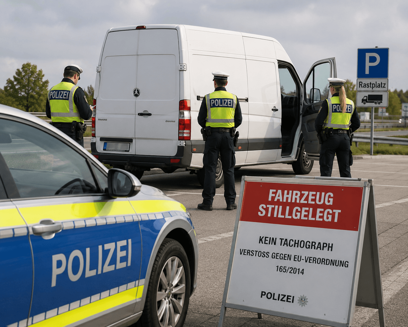 Stillgelegter Transporter, weil kein Tachograph eingebaut ist