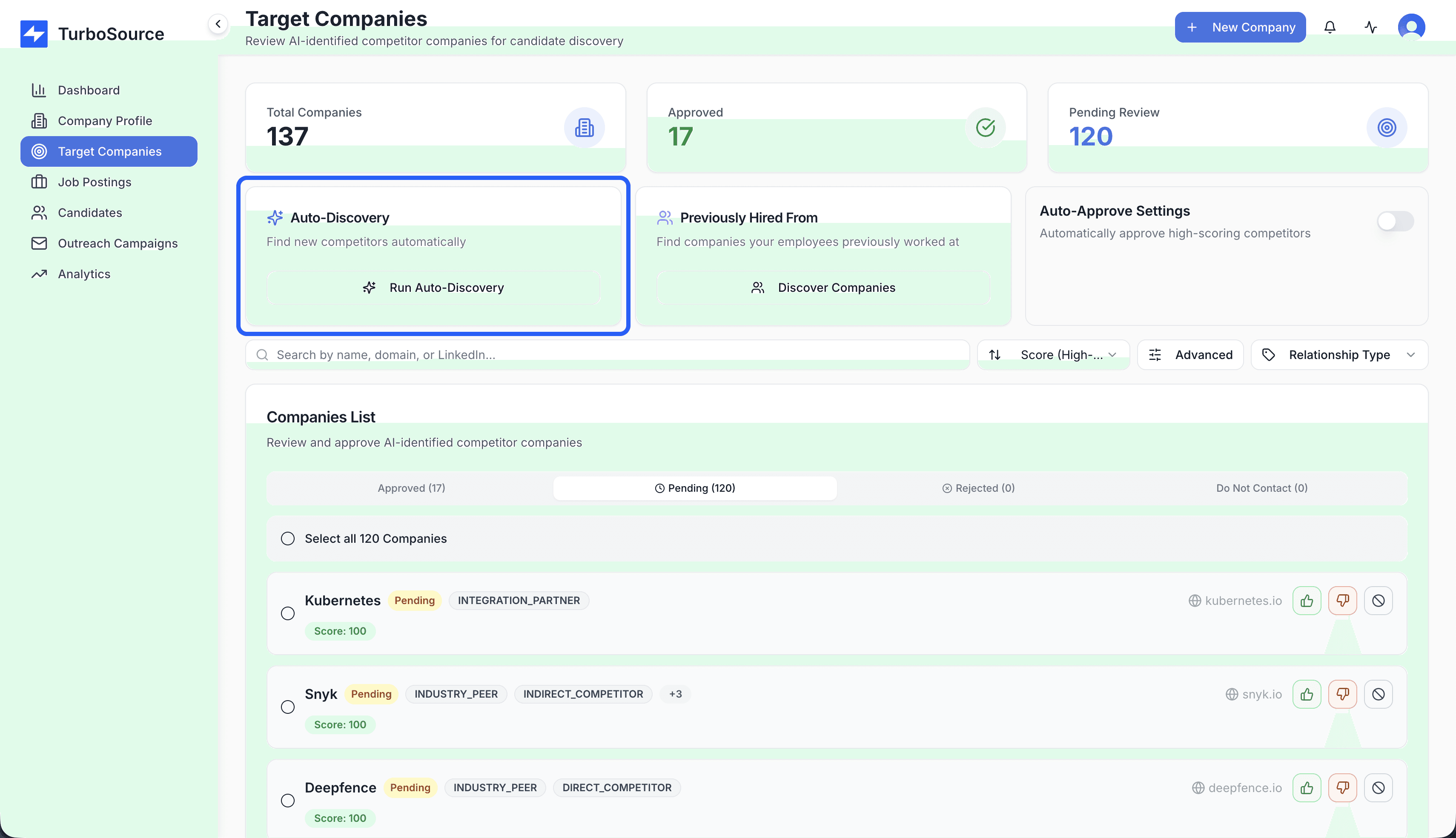 TurboSource.ai Auto-Discovery Feature