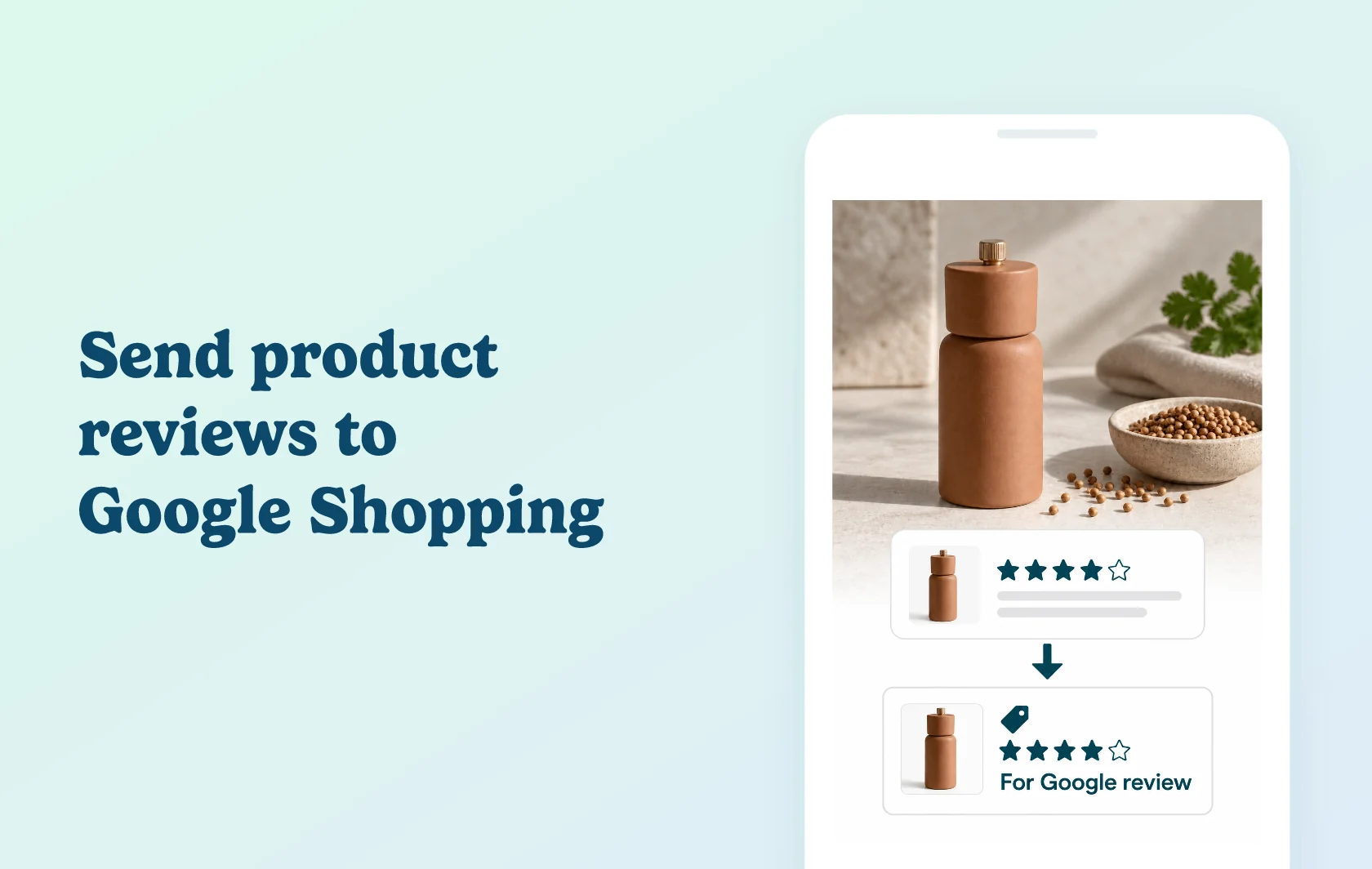Judge.me and Google Shopping integration: illustration of an eligible product-review feed supplying Google Shopping product ratings.