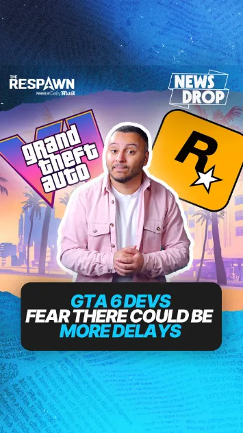 Daily Mail Respawn poster about GTA 6 developers fearing more delays, featuring the host with Rockstar Games and Grand Theft Auto logos