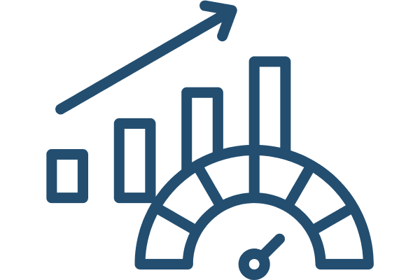 icon of a chart and gauge describing an upward or high performance trajectory