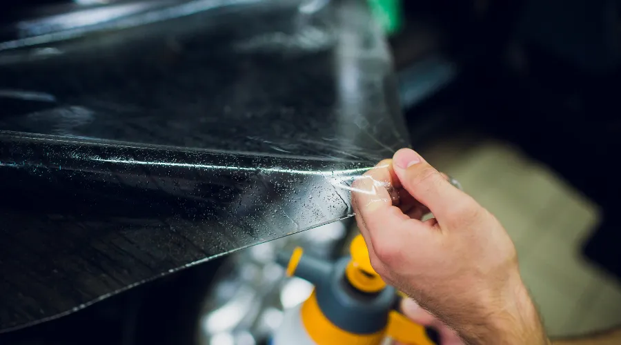 Hand smoothing plastic film with spray bottle