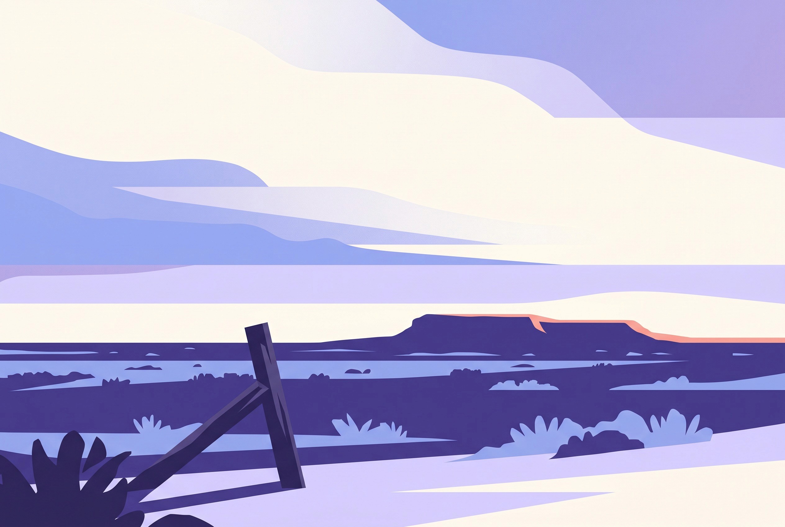Flat editorial illustration, contemplative landscape composition representing South Australia