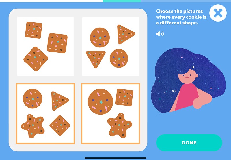 Same and different: find the sets where all the cookies are different shapes