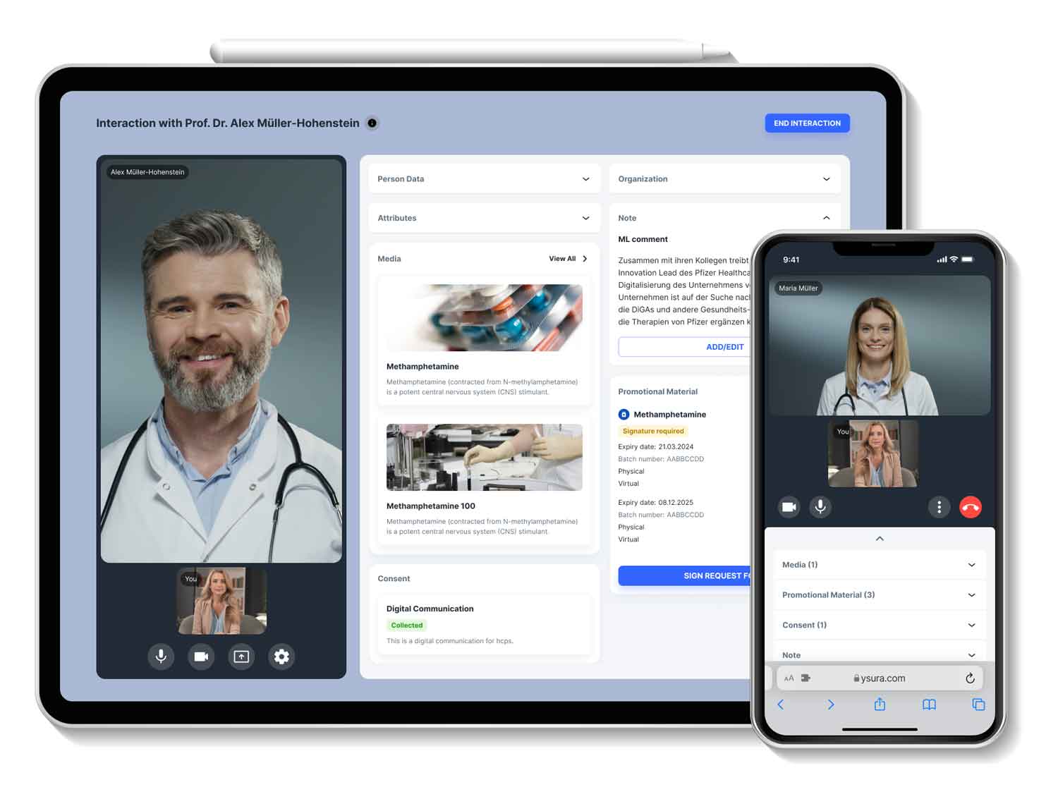 An illustration of the ysura CRM UI in the hybrid interaction mode