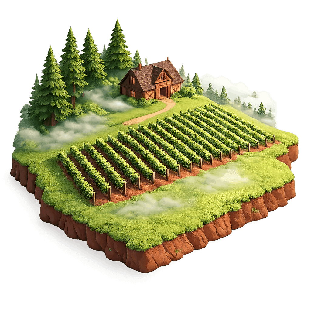 Artistic illustration of the Willamette Valley wine region.