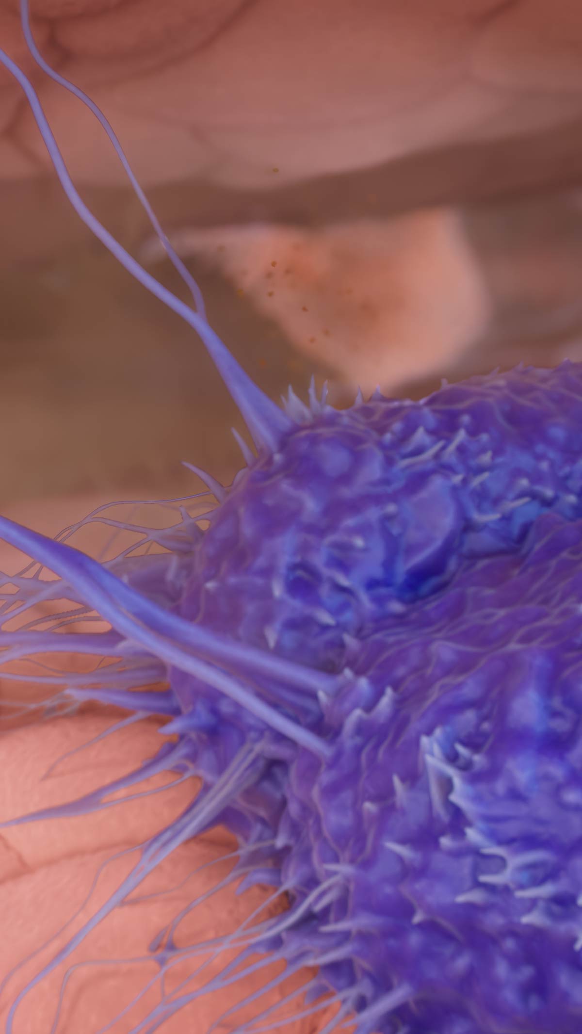 3D render of cancer cells in normal tissue